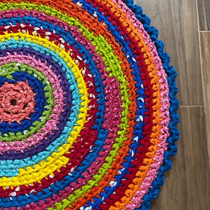 Rag Rug, Multicolored, Rainbow 40" Crocheted Round Rag Rug, Nursery Rug, Cottage Chic Decor, Shabby Chic Decor, Crochet Rag Rug, Rag Rug
