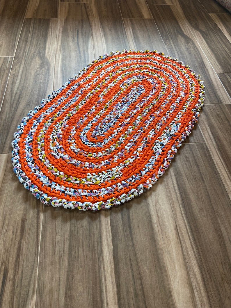 Orange Rag Rug 27 X 45' Crocheted Oval Rag Rug - Etsy
