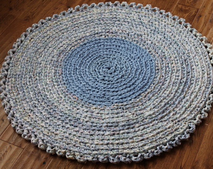 Rag Rug Blue 39 Crocheted Round Rag Rug Cottage Chic Etsy