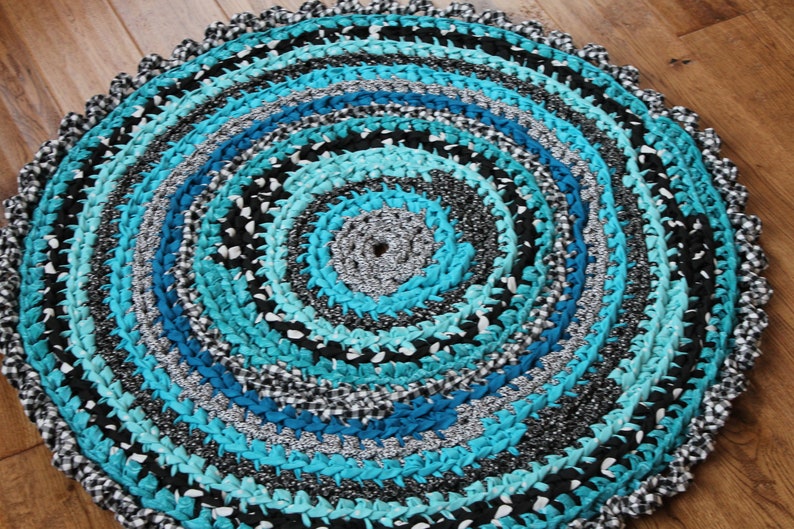 Rag Rug Turquoise Rag Rug 34 Crocheted Round Rag Rug | Etsy