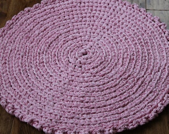 Rag Rug, Pink Rug, Pink Rag Rug, 31" Crocheted Round Rag Rug, Cottage Chic Decor, Shabby Chic, Crochet Rag Rug, Pink Rug, Nursery Rug