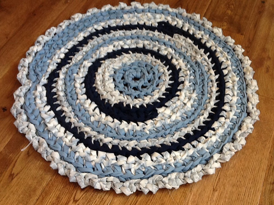Rag Rug Blue 22.5 Crocheted Round Rag Rug Nursery Rug Etsy