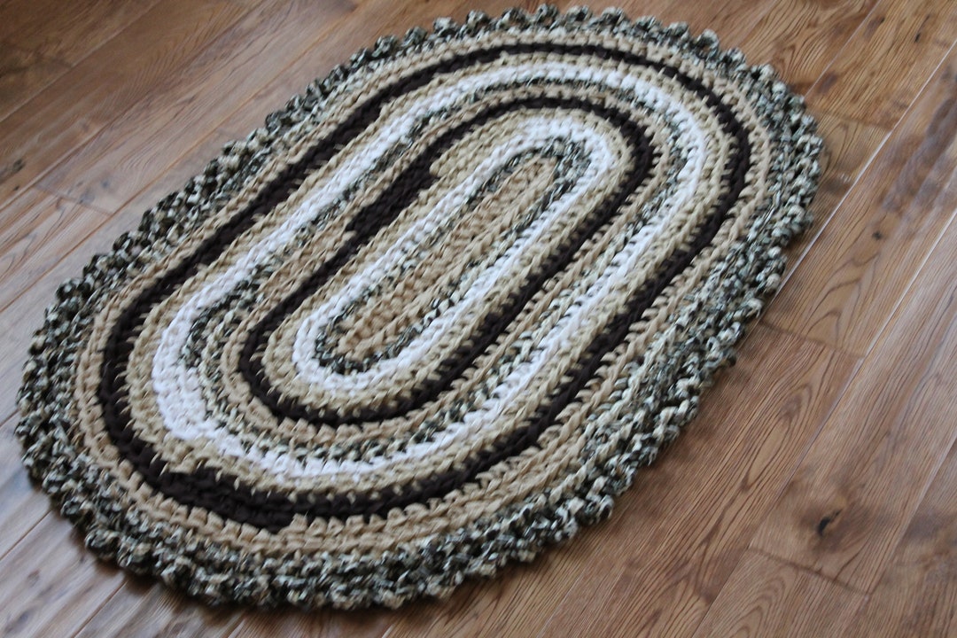 Rag Rug Brown 28 X 43.5 Crocheted Oval Rag Rug Etsy