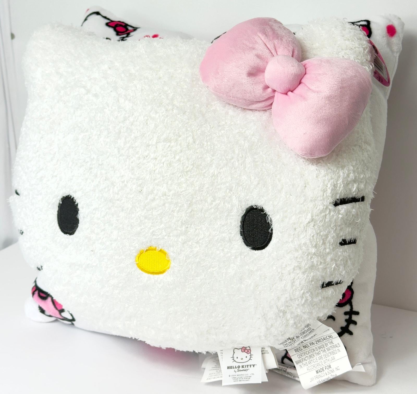 HELLO KITTY Accent Pillow, Set 2 Pack PILLOWS White Soft Plush Pink Bow + White Square 18x18 Teen Bedroom Pillows