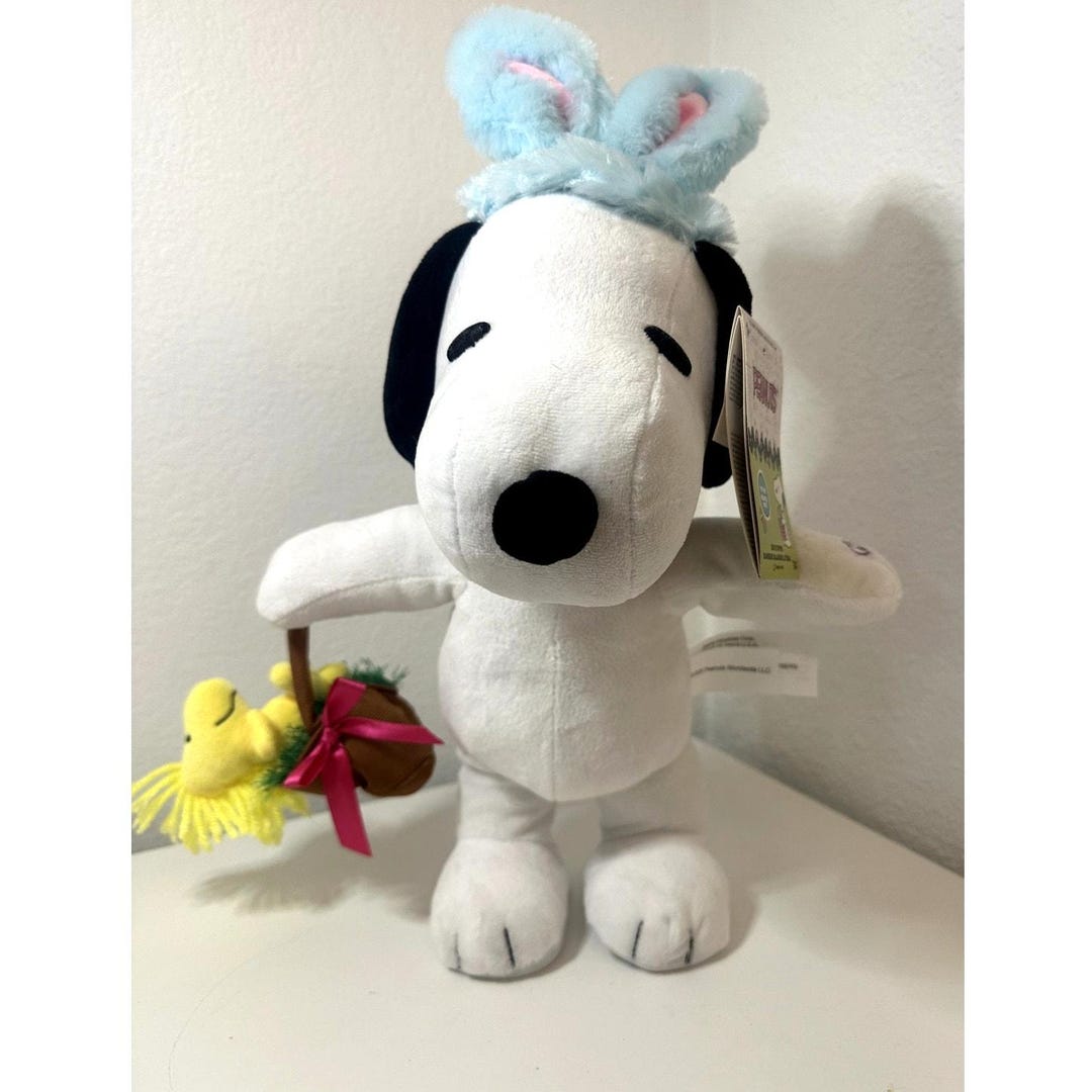 Peanuts SNOOPY EASTER Bunny PLUSH Animated Side Stepper - Blue Ears and ...