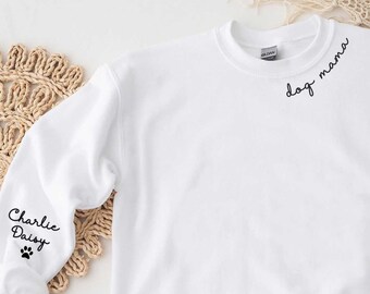 Personalized Dog Mama Sweatshirt, Custom Dog Mama Sweater with Pet Name on Sleeve, Dog Mom Shirt