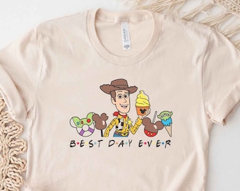 Toy Story Woody Best Day Ever Shirt, Woody Mickey Ears Disney Snacks Shirt Disneyland World Family Shirts Tamaños para adultos jóvenes y niños pequeños