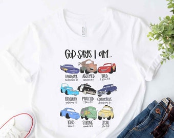 Cars Lightning McQueen God Says I Am Kind camiseta Mater Flo Hudson Fan family shirts Adult Youth Toddler Sizes