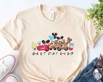 Lightning McQueen y Mater Best Day Ever Shirt, Cars Mejores Amigos Lightning McQueen Mater Disney Cars Camisas Adultos Jóvenes Tamaños para niños pequeños