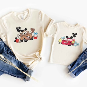 Lightning McQueen Mater Disney Snacks T-shirt Mickey shaped Snacks Disney Parks group family shirts Adult Youth Toddler Sizes
