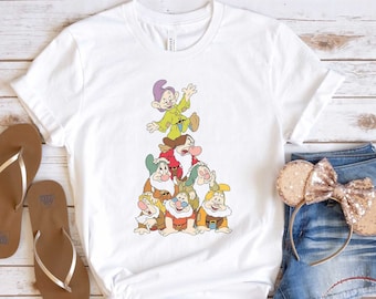 7 enanos Camiseta Disney Snow White Doc Grumpy Dopey Sleepy Dwarf disfraz fácil Camisetas juveniles Adultos pequeños tamaño Tee Shirts