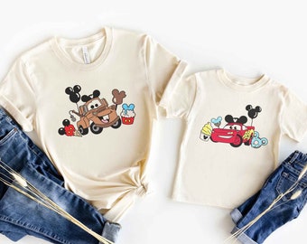 Lightning McQueen Mater Disney Snacks T-shirt Mickey shaped Snacks Disney Parks group family shirts Adult Youth Toddler Sizes