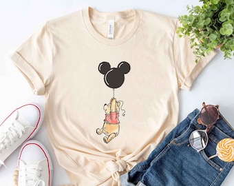 Camisa de globo de Pooh, camisa de oso Pooh, globo de orejas de Mickey, camisa de Disney de oso Pooh, camisas familiares de Disneyland World, tallas para adultos y niños pequeños