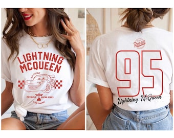 Lightning McQueen Piston Cup 2 Sided Print Shirt, Lightning McQueen 95 Racing Shirt, Disney Cars Shirts Adult Youth Toddler Sizes