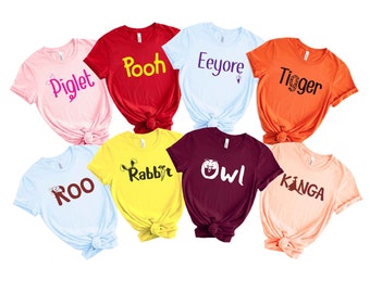 Pooh Friends Shirts, Cosplay Shirts, Matching Halloween Shirts, Eeyore, Piglet, Tigger, Owl, Roo, Kanga, Rabbit, Group Shirts