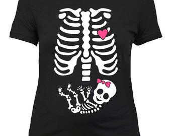 maternity skeleton baby girl halloween t shirt tshirt tee shirt gift mother pregnant pregnancy mom infant shower funny cute creepy scary