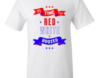 4th of July Funny Patriotic T-shirt Tshirt Tee Shirt Get Red White and Boozed 4th of July Shirt Women Men Outfit. Independence Day 4J5