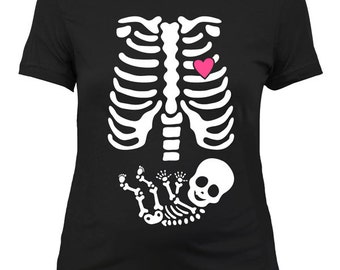 MATERNITY Skeleton Baby Halloween T-shirt Tshirt Tee Shirt Gift Mother Pregnant Pregnancy Costume Mom Infant Shower Funny Cool Cute Creepy