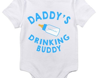 Funny Daddy's Drinking Buddy Baby Clothes Infant Bodysuit Baby Shower Gift idea New Mom Christmas Humor Cute Joke Bottle Milk Fathers Day