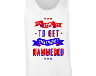 4th of July Funny Patriotic Tank Top Sleevless Tee Shirt Get Star Spangled Hammered 4th of July Shirt Women Men Outfit. Independence Day 4J7