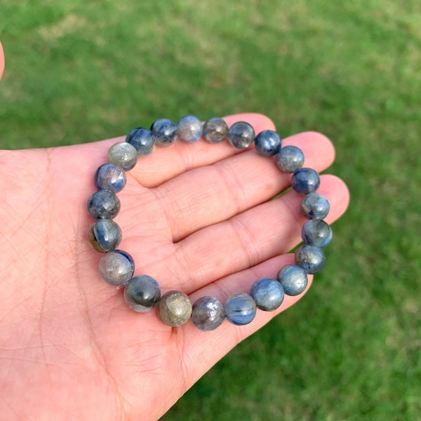 RARE Mica Kyanite Stretchy Bracelet. Blue Kyanite Mixed with Golden Lepidolite. 8.5mm
