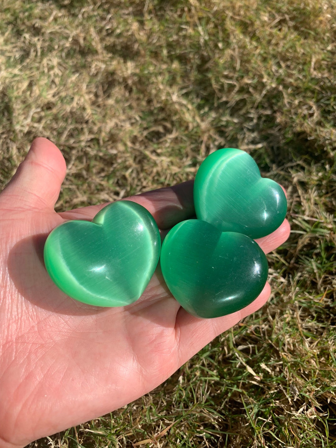 Green Cats Eye Crystal Heart. 60g, Manmade Crystal. Etsy