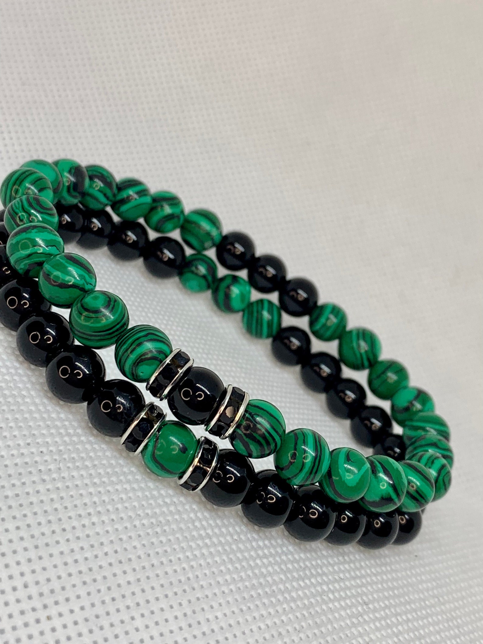 Malachite Bead Stretch Bracelet Set | Etsy