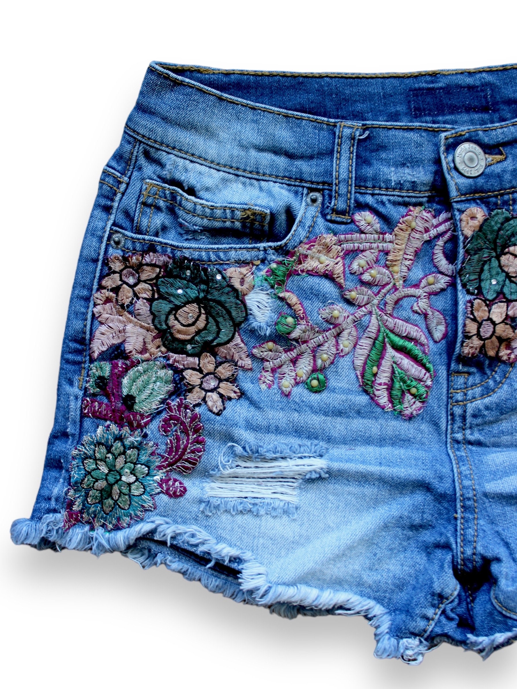 0401~embroidered denim shorts main image 0