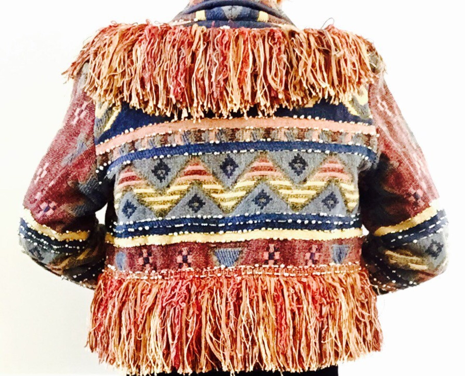 Vintage Tribal Boho Jacket / Cropped Tribal Jacket / Vintage Tapestry