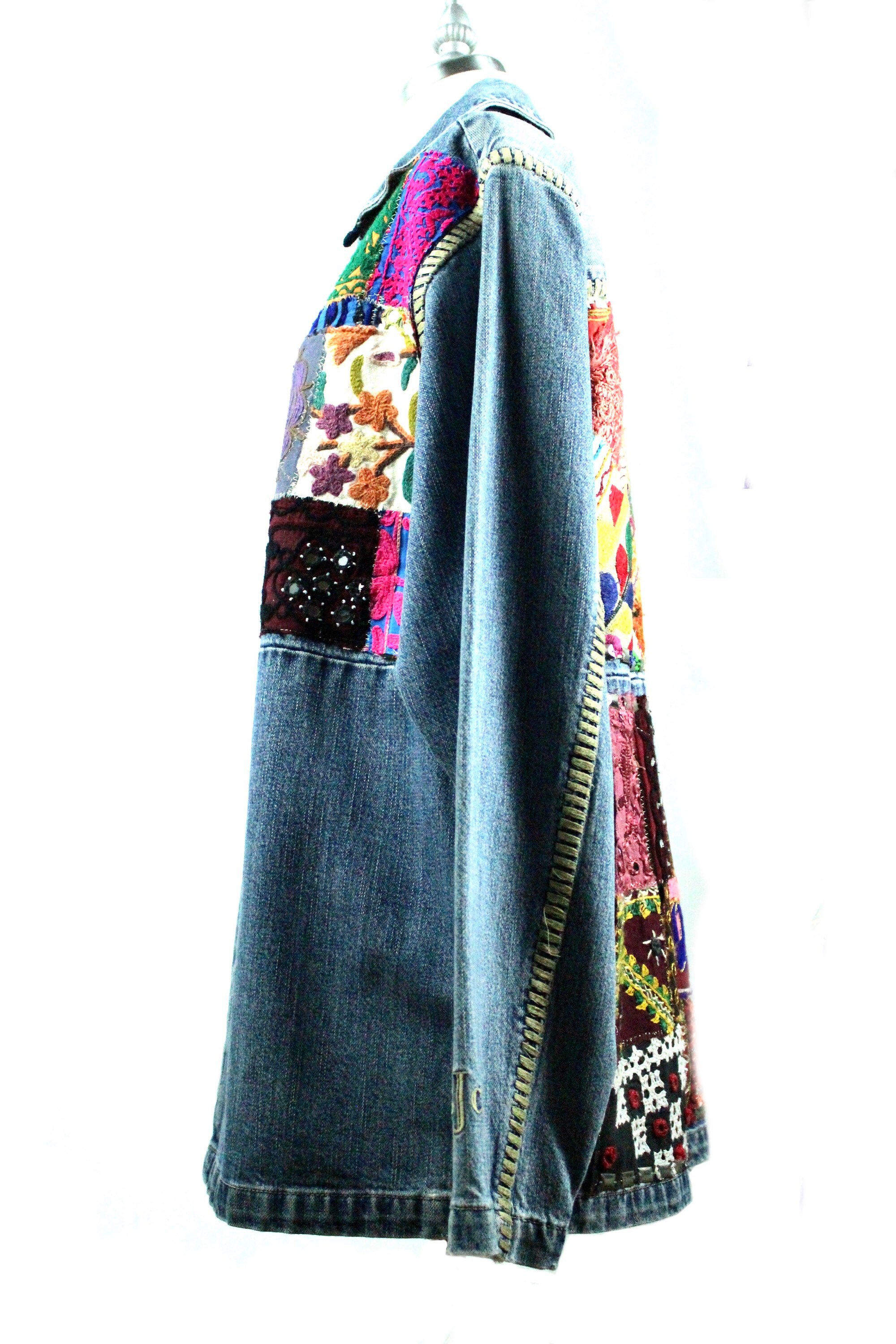 Upcycled Tunic Denim Jacket / Vintage Embroidered Patchwork / - Etsy