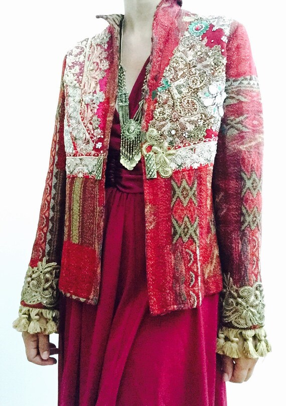 Bordado Mujer Roja ChicEtsy Chaqueta Boho Vintage QhtrCsd