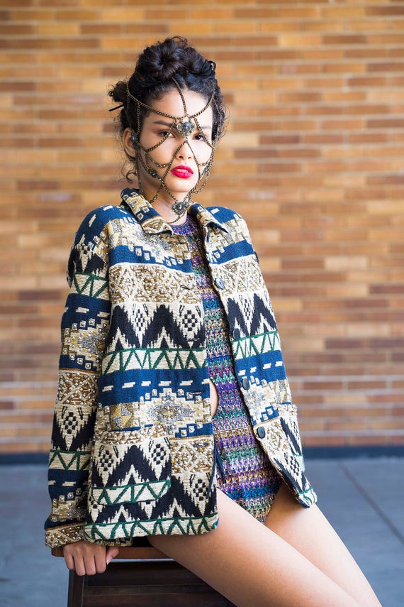 1990's Vintage Cape Jacket / Embroidered/ Beaded T