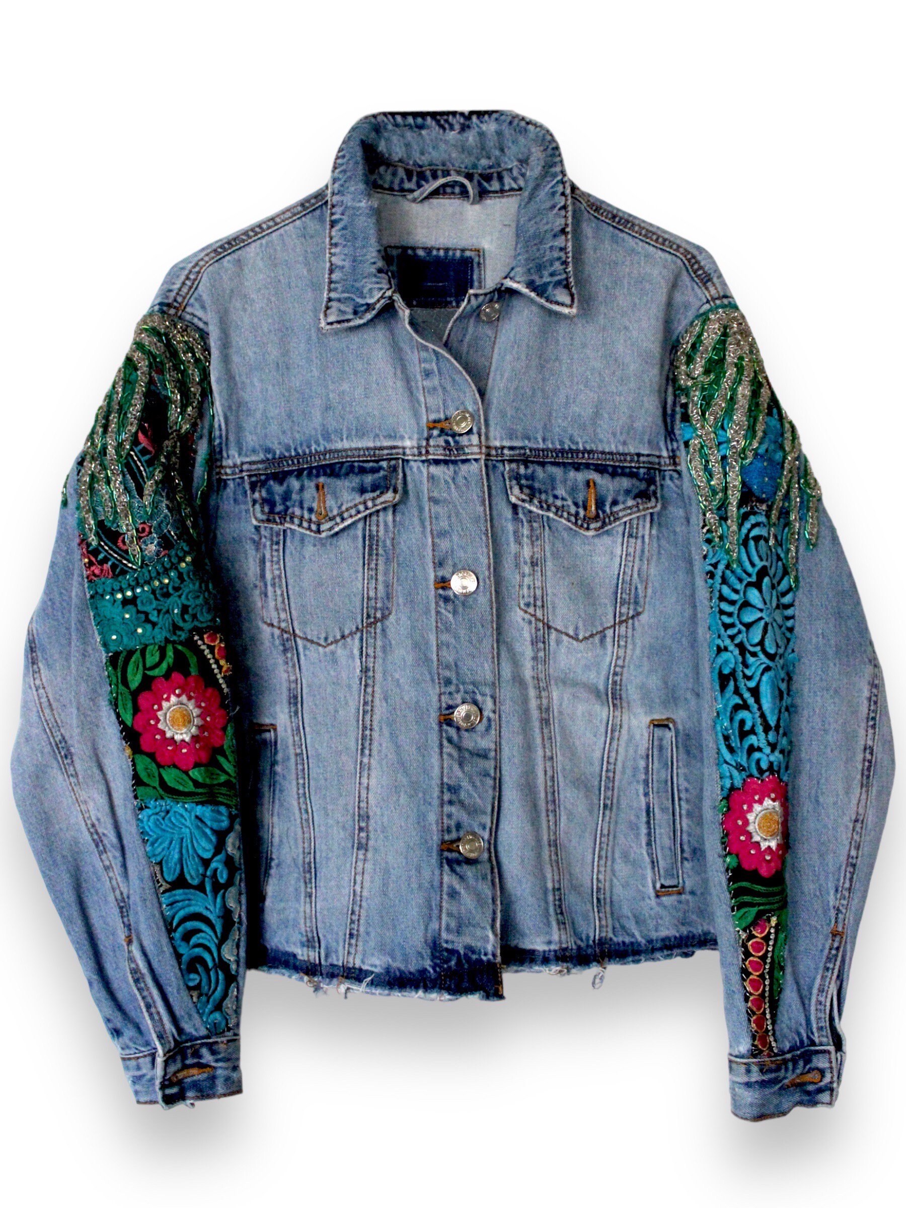 Embroidered Reworked Denim Jacket / Upcycling Embroidered Jacket ...