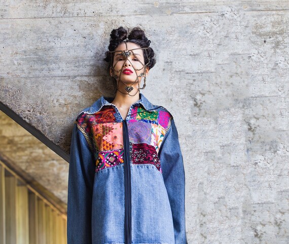 Upcycled Tunic Denim Jacket / Vintage 