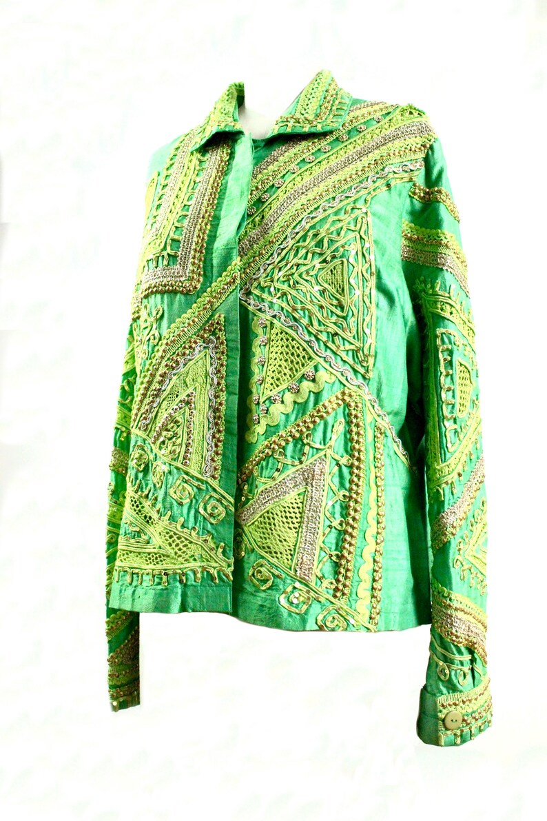 Vintage Embroidered Jacket / Sheer Silk Jacket / Green Beaded Etsy