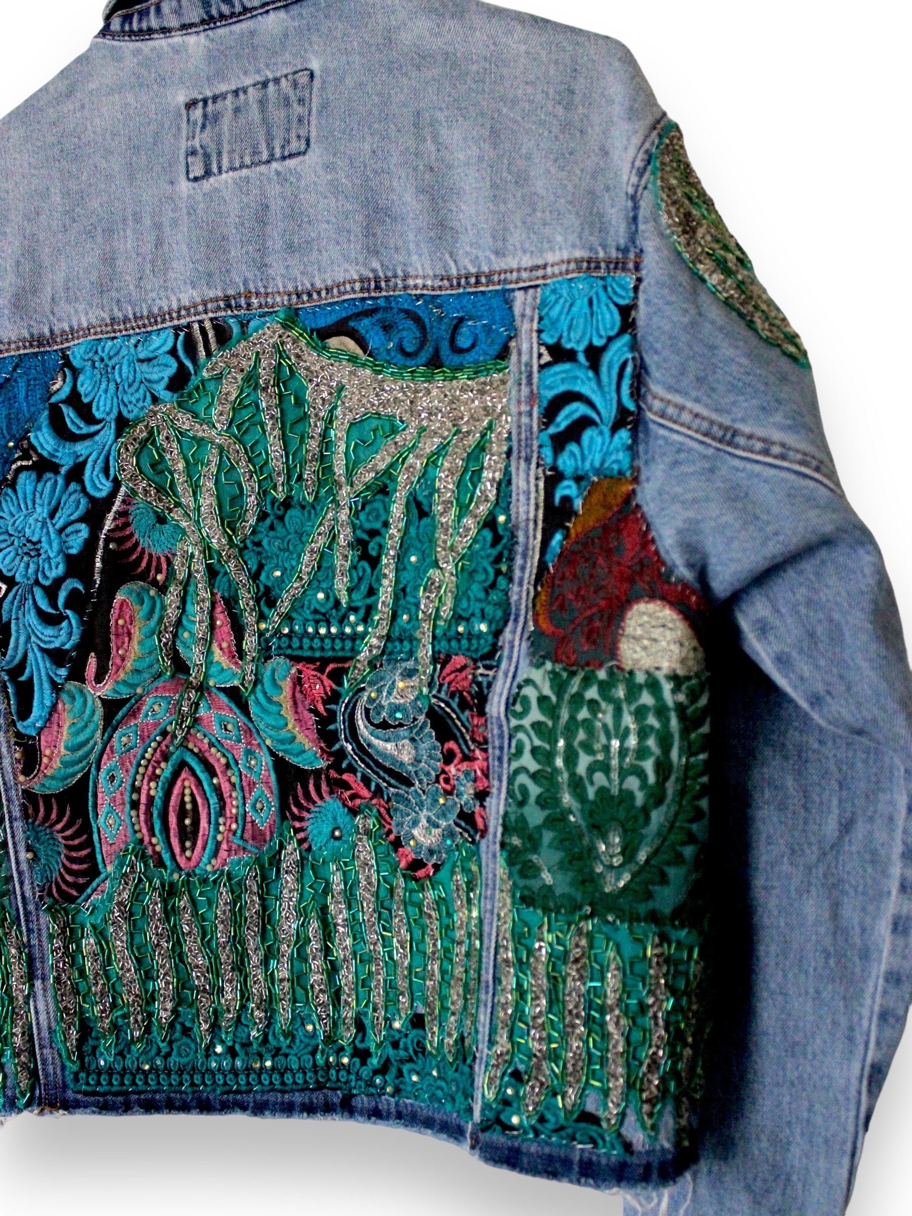 Embroidered Reworked Denim Jacket / Upcycling Embroidered - Etsy