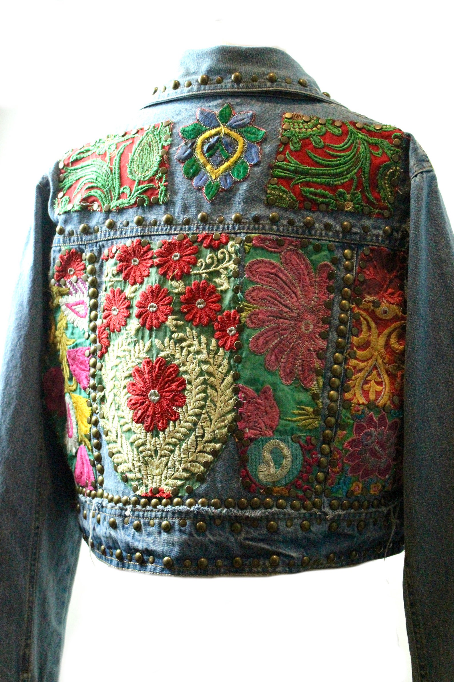 Reworked Denim Jacket / Embroidered Jacket/ Vintage Embroidered Denim ...