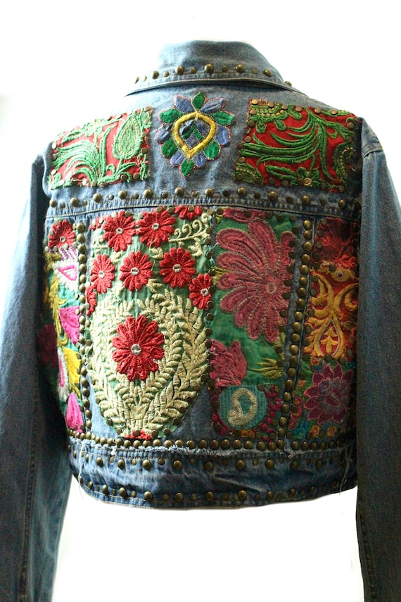 Reworked Denim Jacket / embroidered Jacket/ Vinta… - image 5