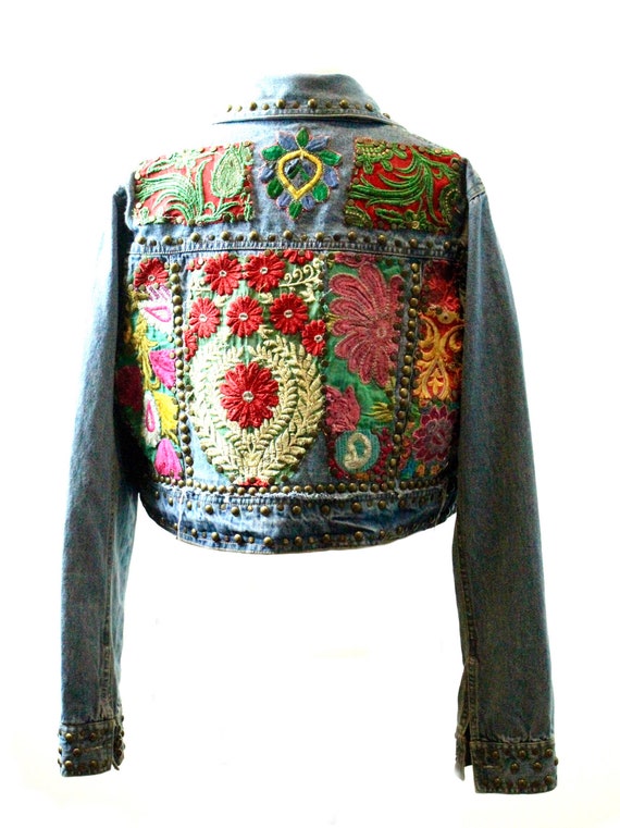 Reworked Denim Jacket / embroidered Jacket/ Vinta… - image 4