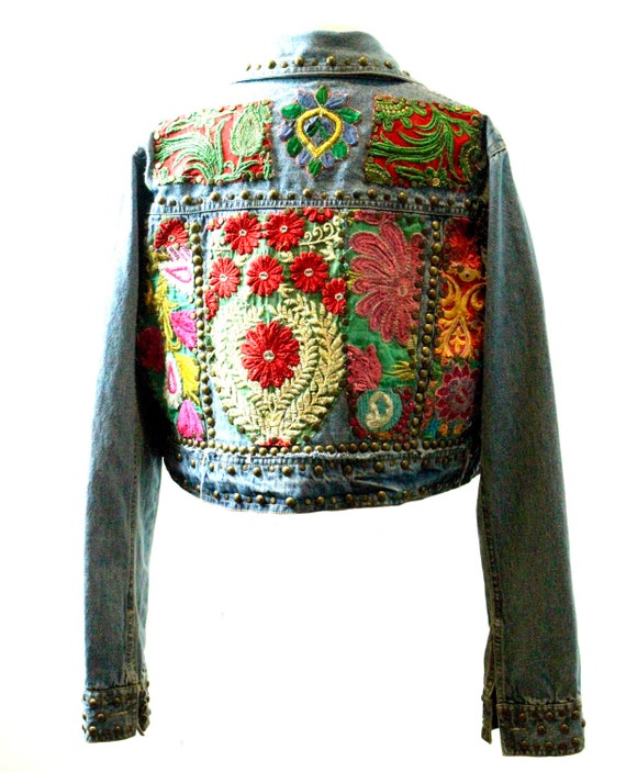 Reworked Denim Jacket / embroidered Jacket/ Vinta… - image 1