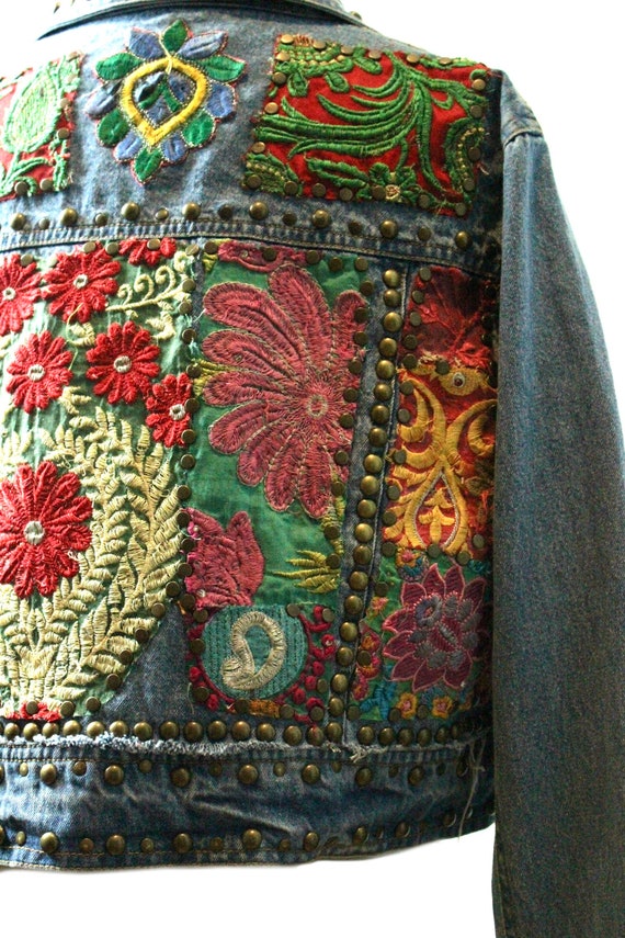 Reworked Denim Jacket / embroidered Jacket/ Vinta… - image 2