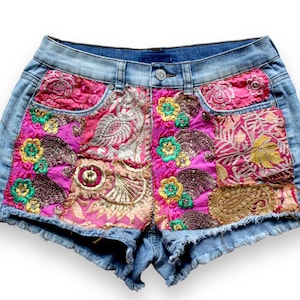 DENIM FRAYED EMBROIDERED SHORTS main image 1