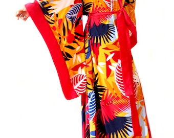 Tropical Red Garden Kimono / Oversized