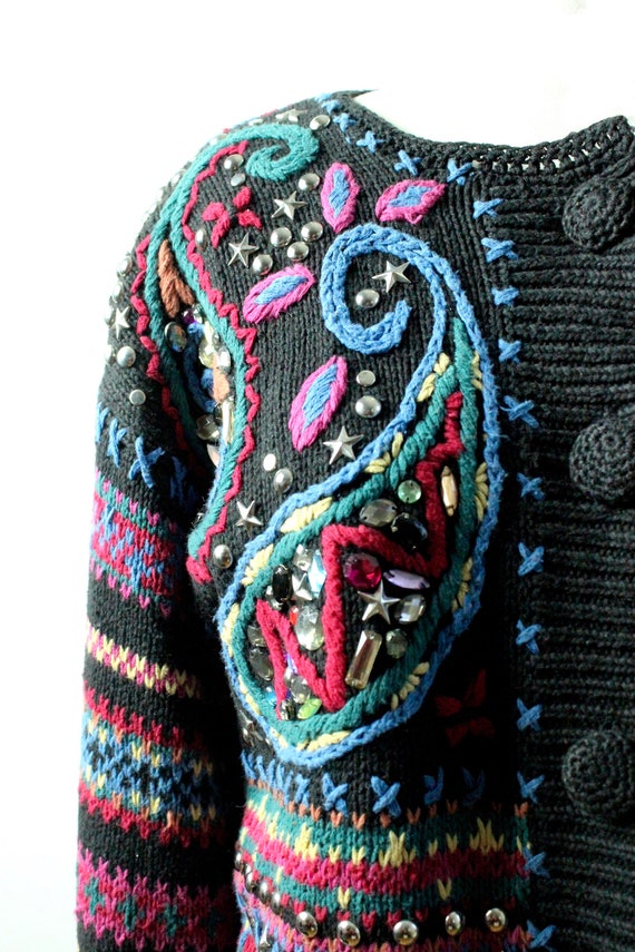 Vintage Sweater / Colorful Flowers Knitted Sweate… - image 5