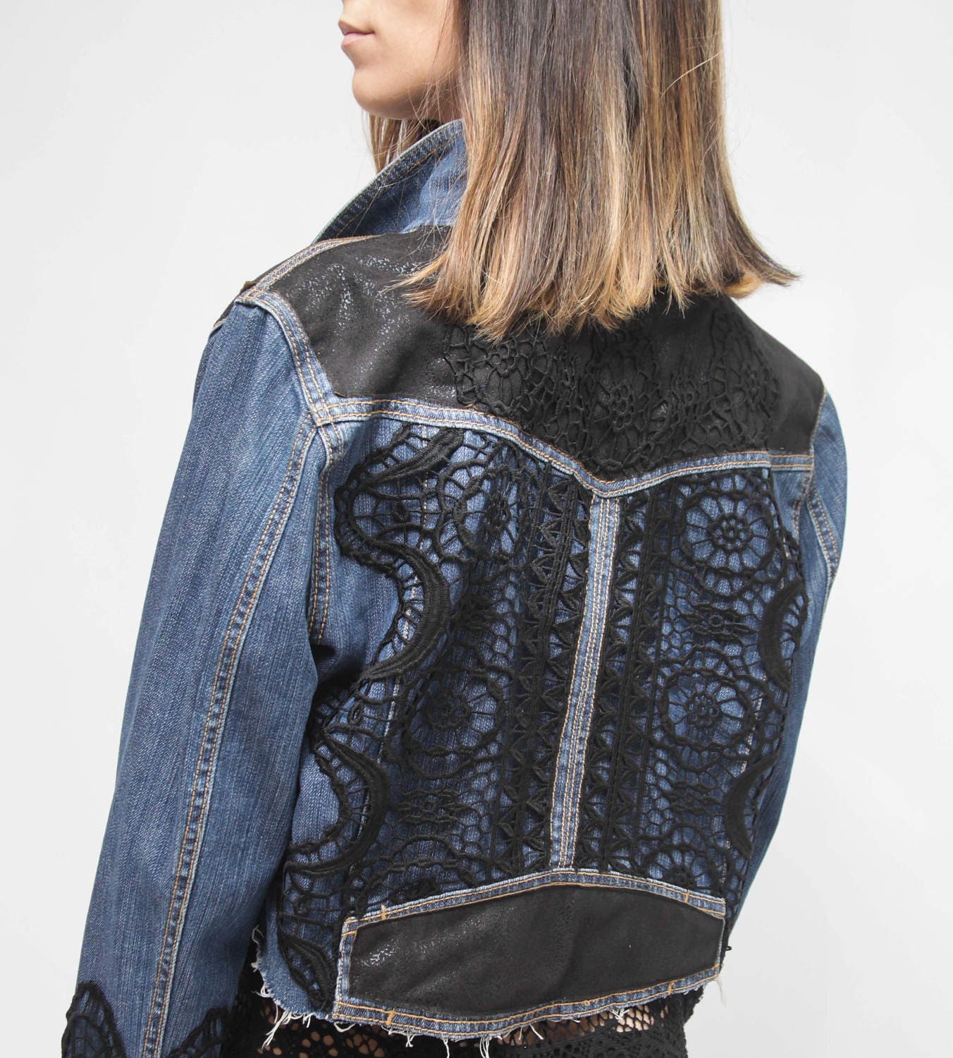 Reworked Denim Jacket / Upcycling Jean Jacket/ Woman Denim Jacket ...