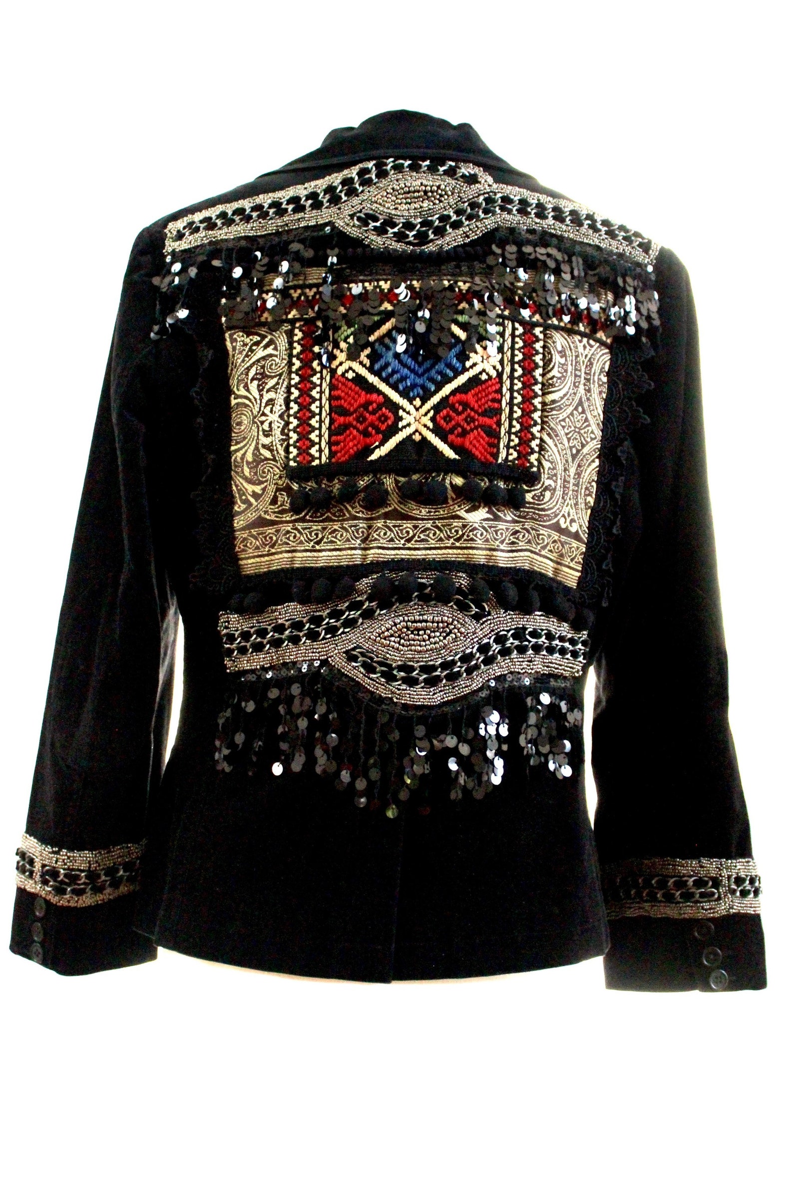 Reworked Embroidered Black Velvet Jacket / Upcycling Jacket / Handmade Embroidery Jacket