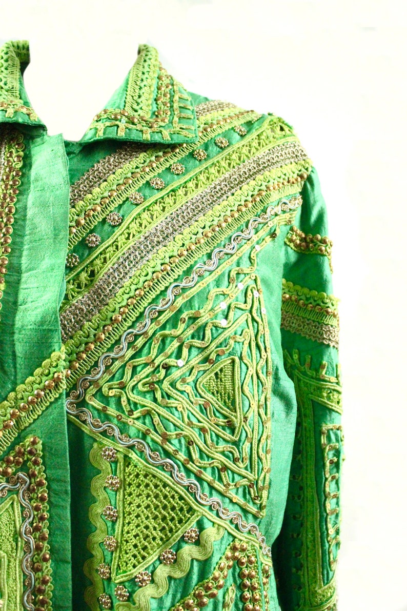 Vintage Embroidered Jacket / Sheer Silk Jacket / Green Beaded Etsy