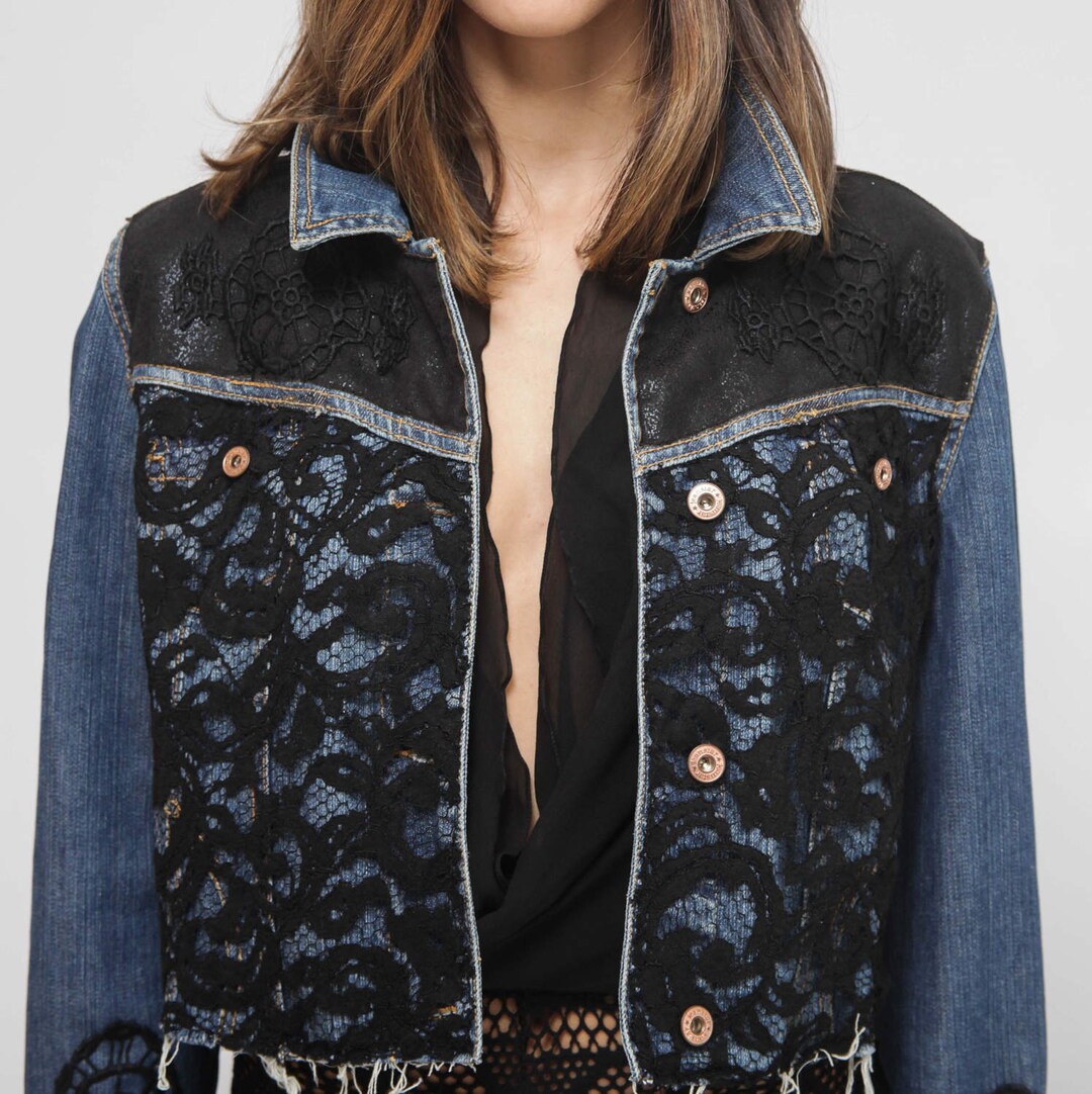 Reworked Denim Jacket / Upcycling Jean Jacket/ Woman Denim Jacket ...