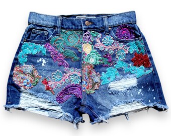 Reworked Denim cutoff shorts / Frida  denim shorts  / Small