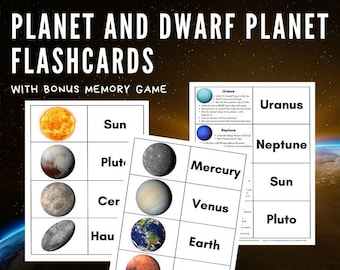 Planet and Dwarf Planet Flashcards with Bonus Memory Game Educational